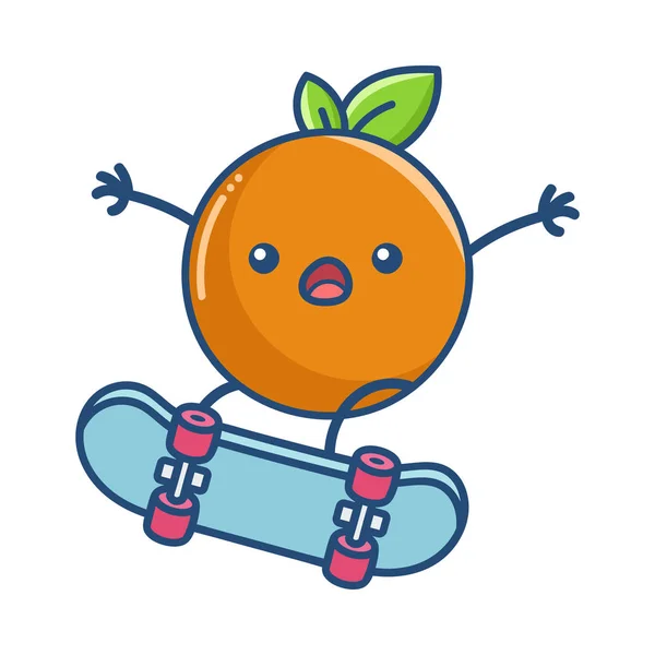 Kawaii surprised orange on skateboard illustration — Stock Vector