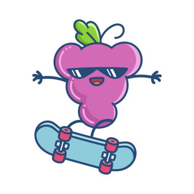 Kaykay çiziminde güneş gözlüklü Kawaii üzümü