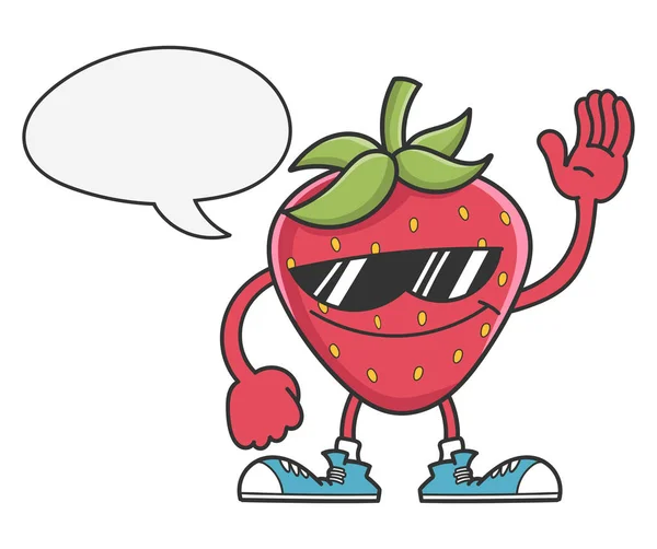Strawberry with sunglasses and speech bubble — Stock Vector