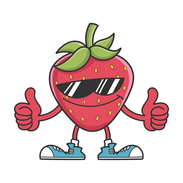 Strawberry with sunglasses giving thumbs up — Stock Vector