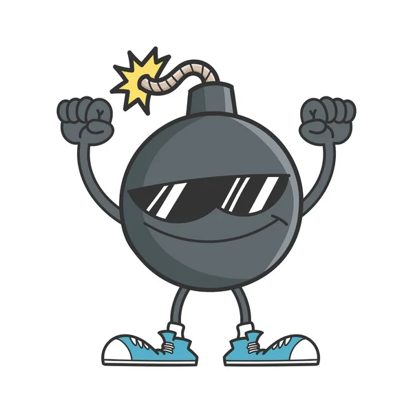 Cheering bomb character with sunglasses — 스톡 벡터