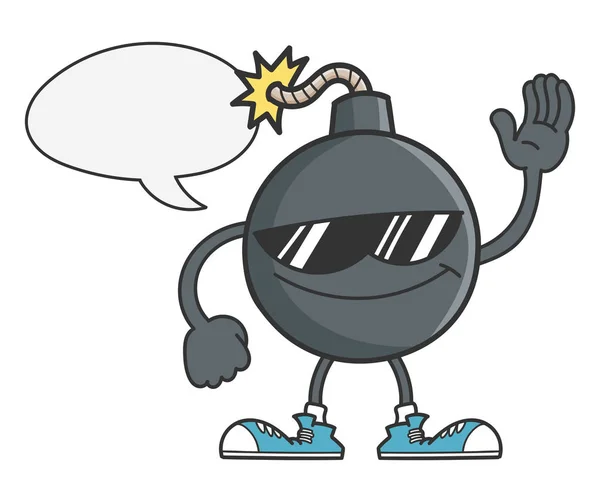 Bomb cartoon with sunglasses and speech bubble — Stock Vector