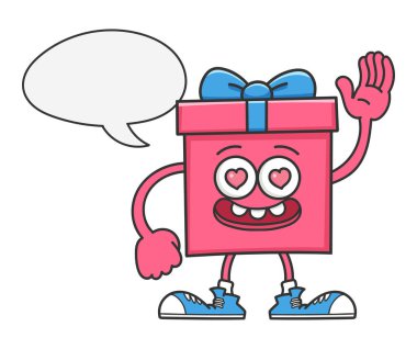 Sevgililer Günü hediye kutusu çizgi filmi ve konuşma balonu