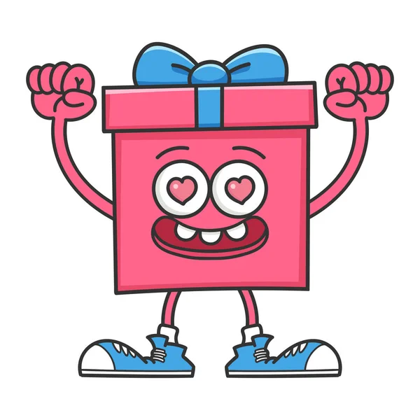 Happy Valentine boîte cadeau dessin animé avec les bras dans l'air — Image vectorielle