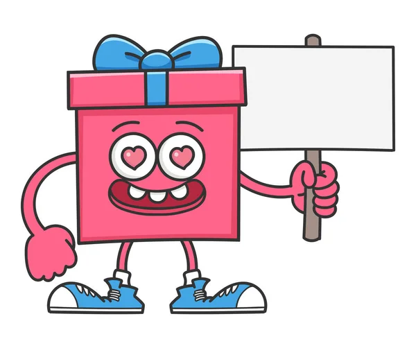 Valentine Geschenk-Box Cartoon hält Schild-Post — Stockvektor