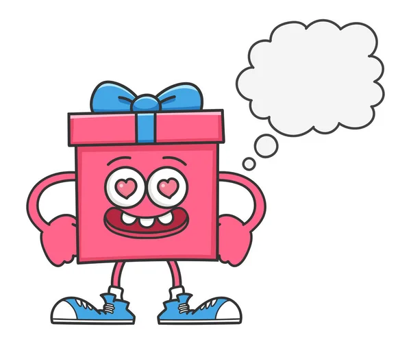 Valentine boîte cadeau dessin animé et bulle de la parole — Image vectorielle