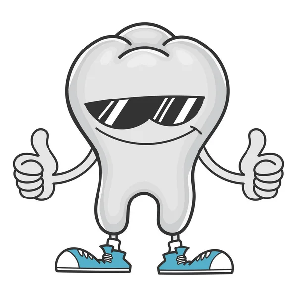 Tooth cartoon with sunglasses giving thumbs up — 스톡 벡터