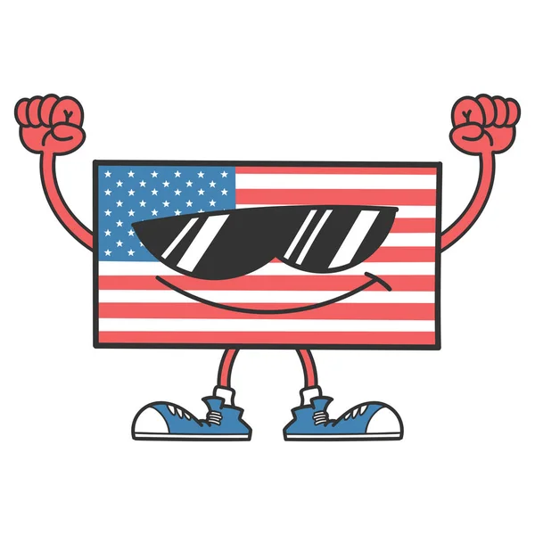 Personaggio bandiera americana con occhiali da sole — Vettoriale Stock
