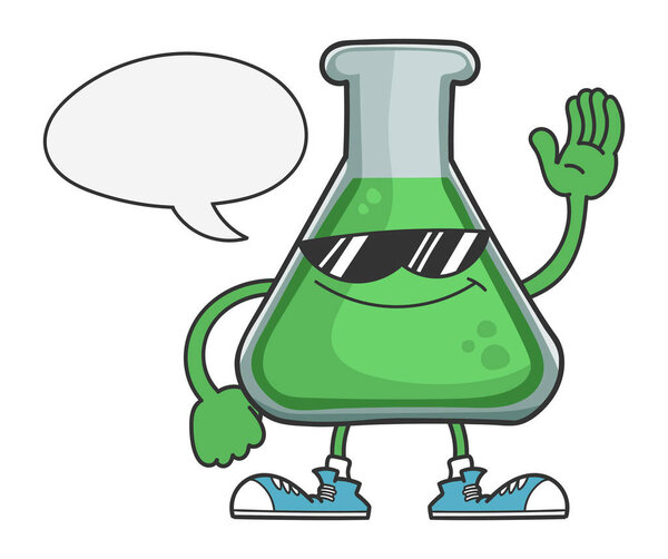 Научная пробирка с солнцезащитными очками и речевым пузырем
