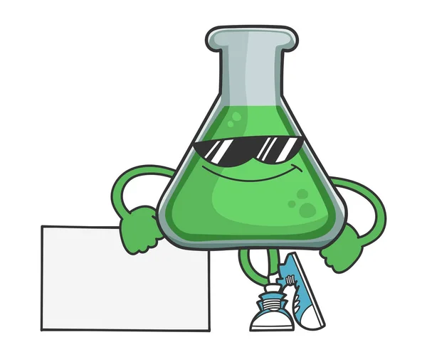 带太阳镜的科学试管靠在标牌上 — 图库矢量图片