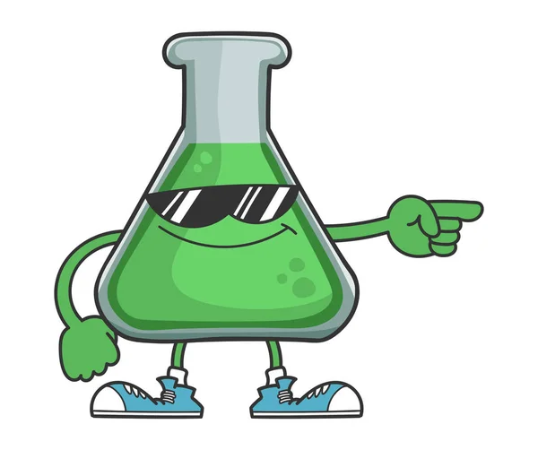 Science Reagenzglas Cartoon mit Sonnenbrille — Stockvektor