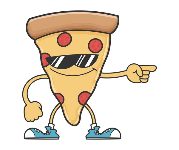 Postać z kreskówki z pizzą w okularach przeciwsłonecznych — Wektor stockowy