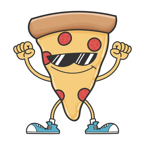 Pizza plak cartoon met zonnebril — Stockvector