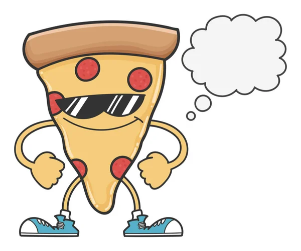 Pizza met zonnebril cartoon en spraakbel — Stockvector