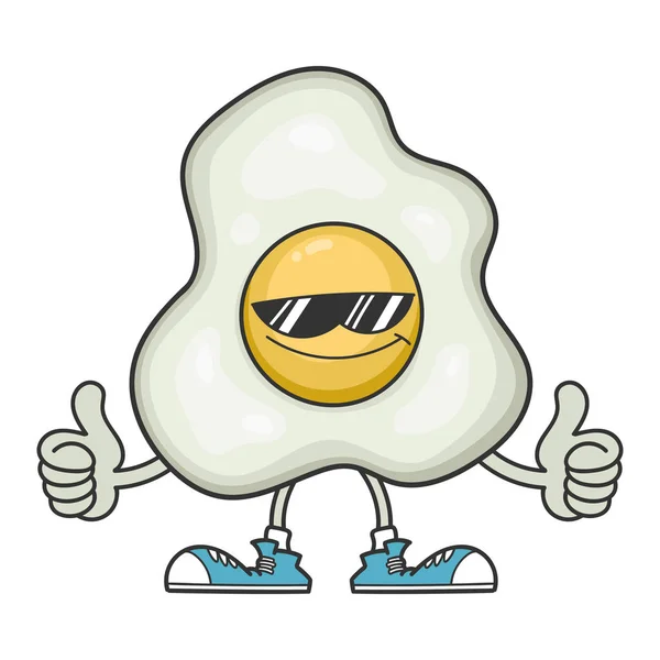 Fried egg cartoon with sunglasses giving thumbs up — Stock Vector