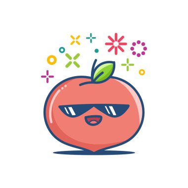 Şeftali kawaii simgesi karikatür çizimi