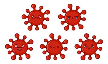 Beyaz arkaplanda izole edilmiş korona virüsü simgeleri.
