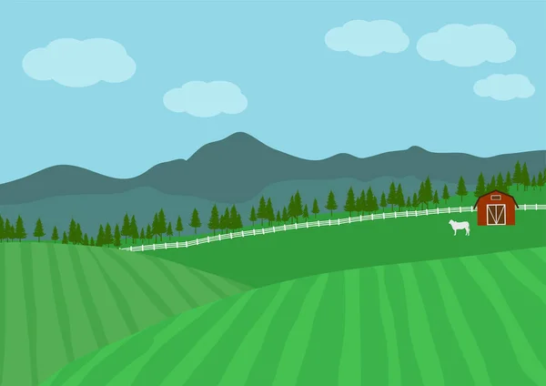 Platteland Farm, vectorillustratie. — Stockvector