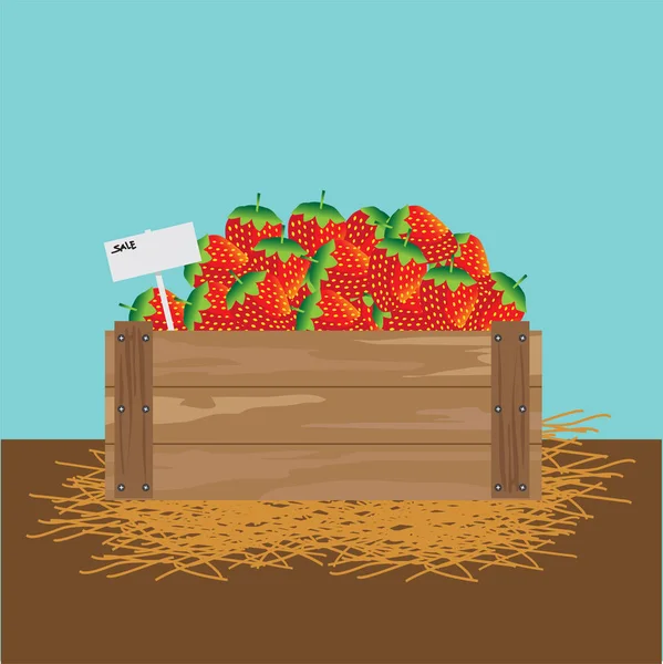 Fresa en una caja de madera . — Vector de stock