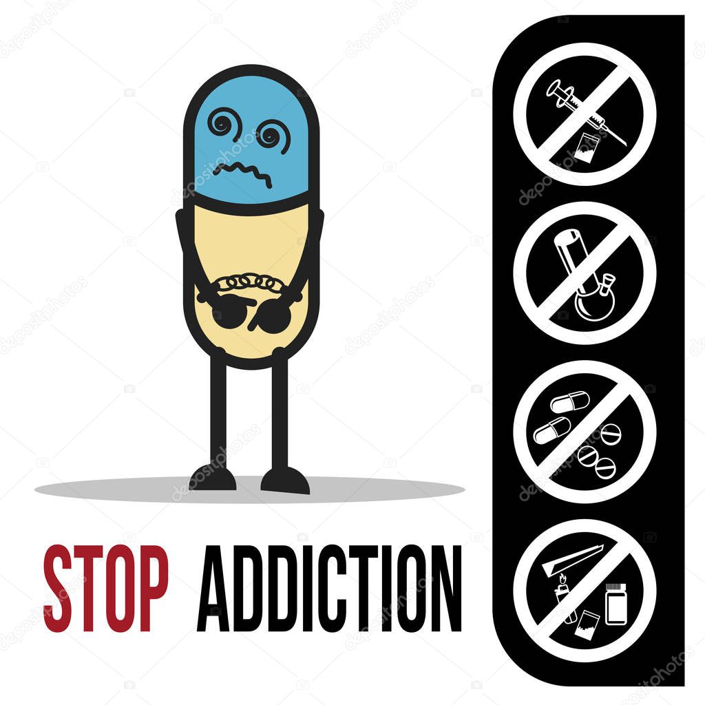 Stop addiction, No Drugs Conceptual vector illustration.