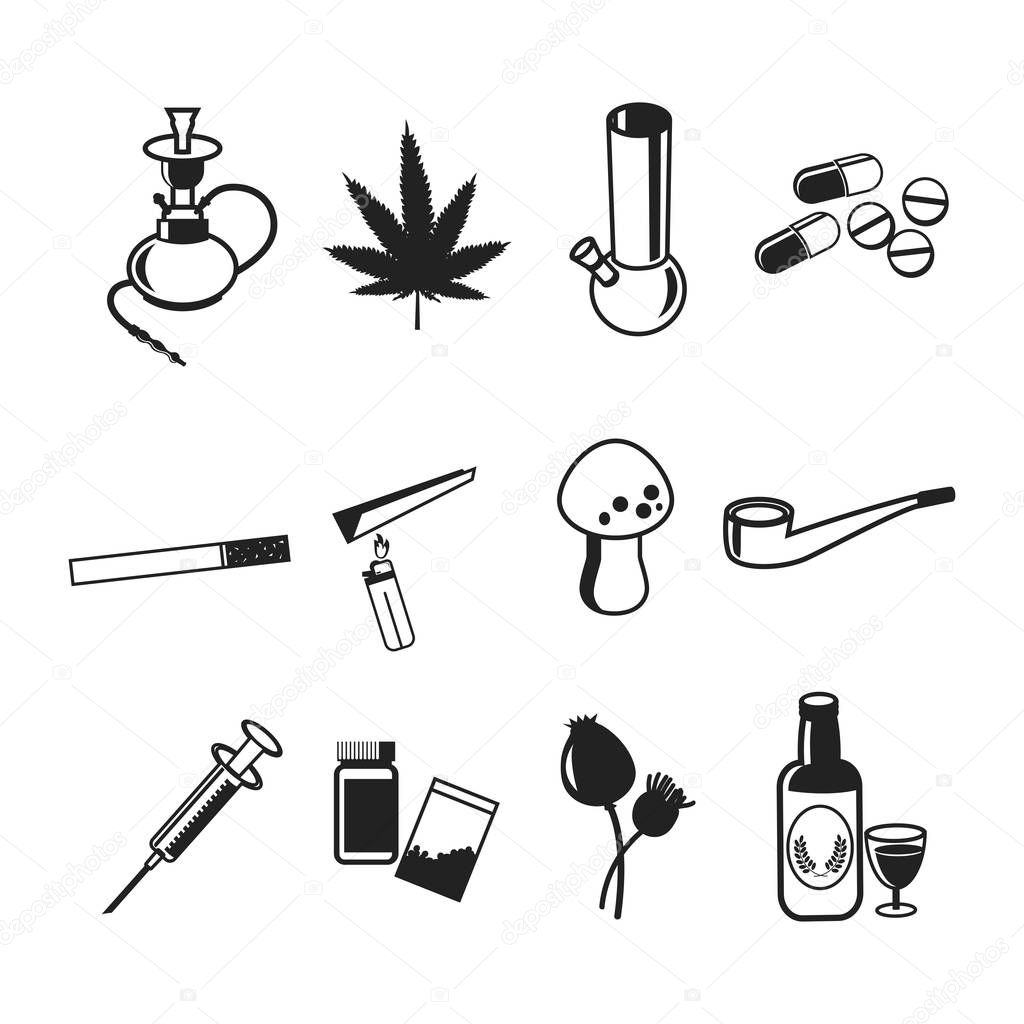 Drugs flat icons set  vector illustration.