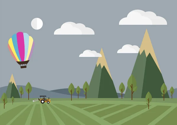 Trekker in het veld met ballon, vectorillustratie. — Stockvector