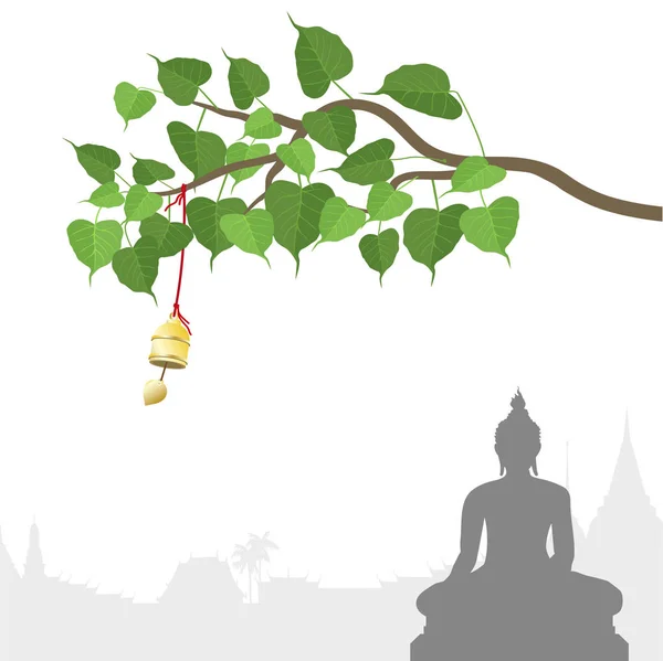 Bodhi arbre avec cloche dorée de la tradition thaï, Visakha Puja Day — Image vectorielle