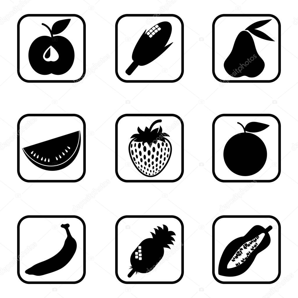 Fruit icons on white background.