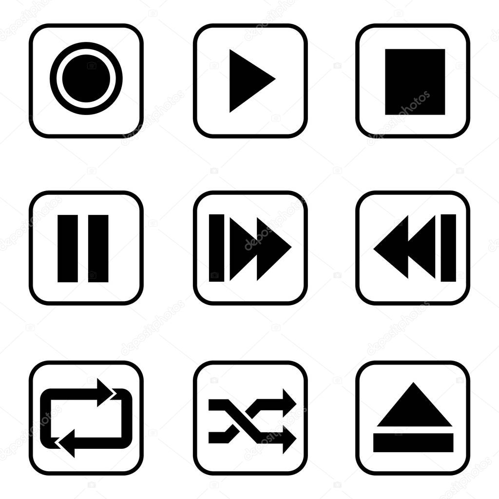 Media player buttons  icons on white background.