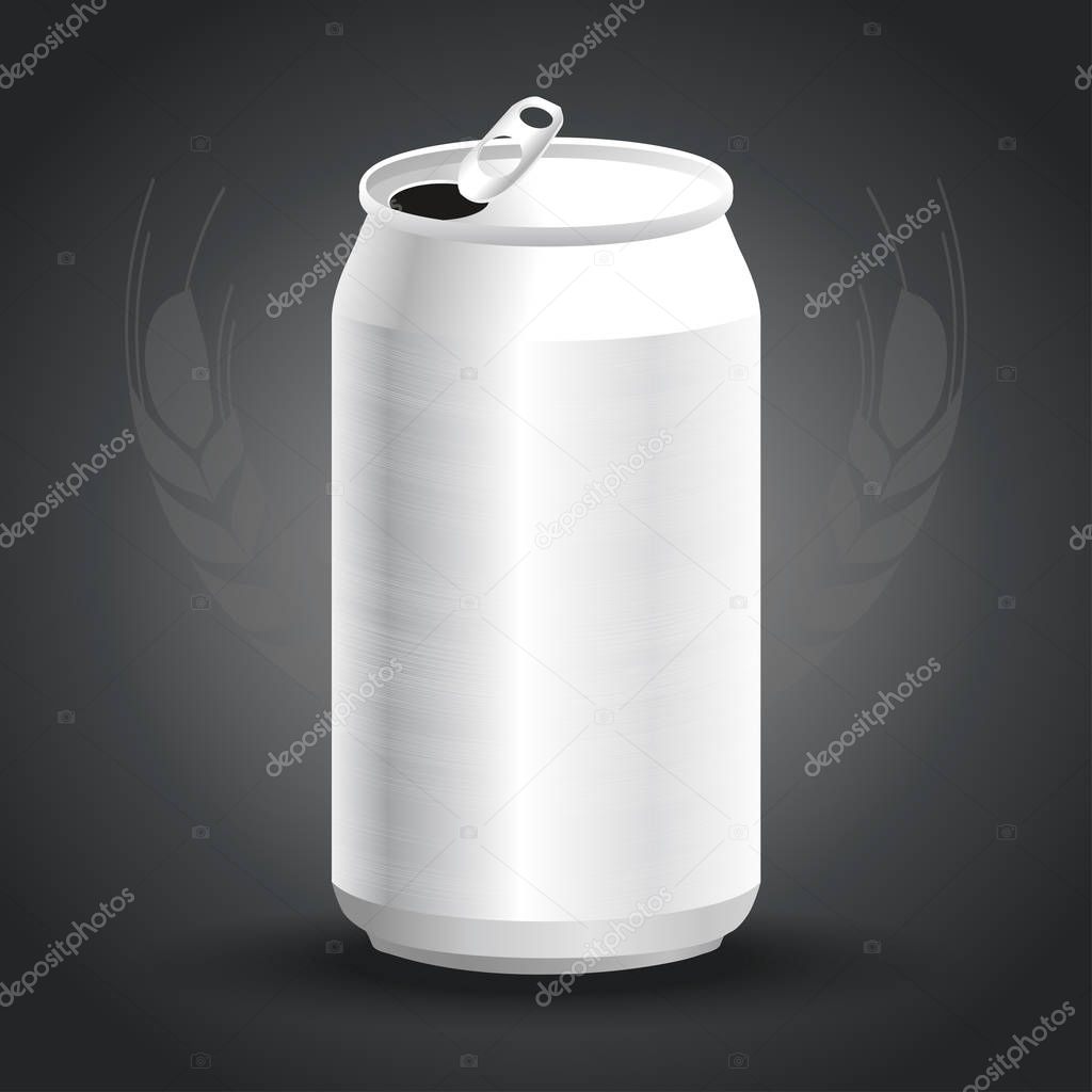 Aluminum drink can template for beer or juice design on gray background