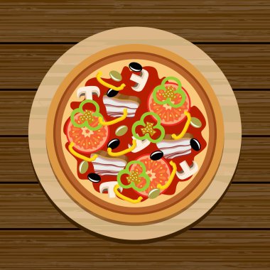 Tahta bir masada pizza.