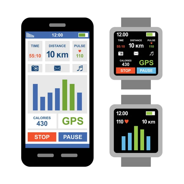 Aplicación de rastreo de fitness para smartwatch y smartphone — Archivo Imágenes Vectoriales