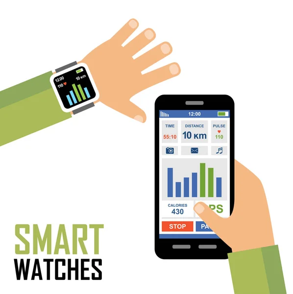Smartwatch em um pulso. Aplicação de rastreador de aptidão — Vetor de Stock
