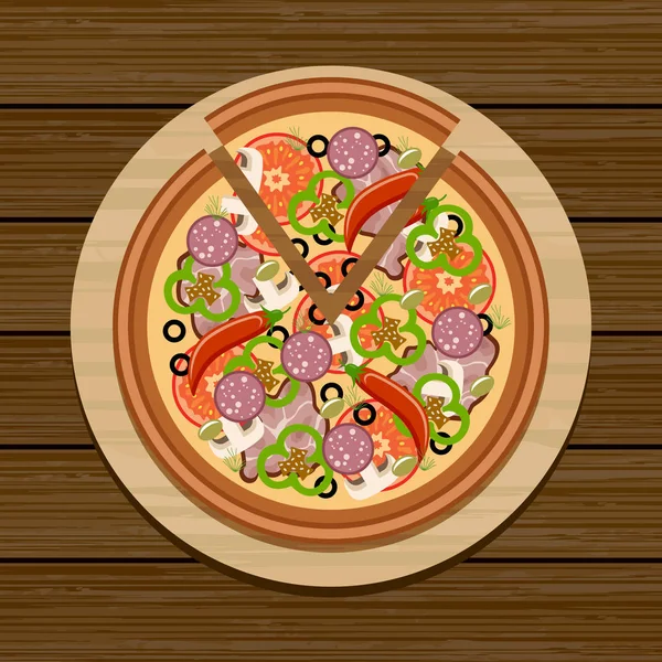 Pizza on a wooden table — Stock Vector