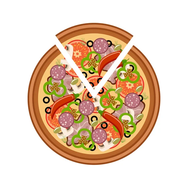 Pizza sobre una mesa de madera. Vector — Vector de stock