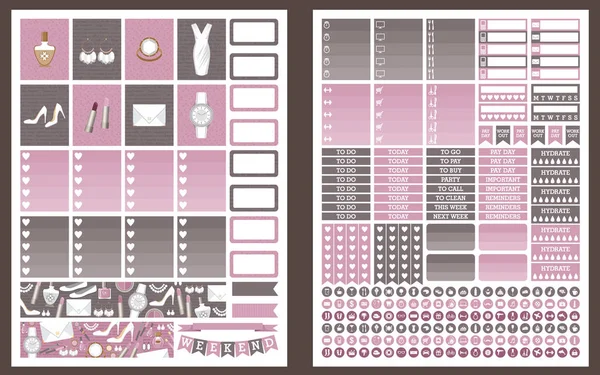 Stickers for planner grey and pink colors — Stock Vector