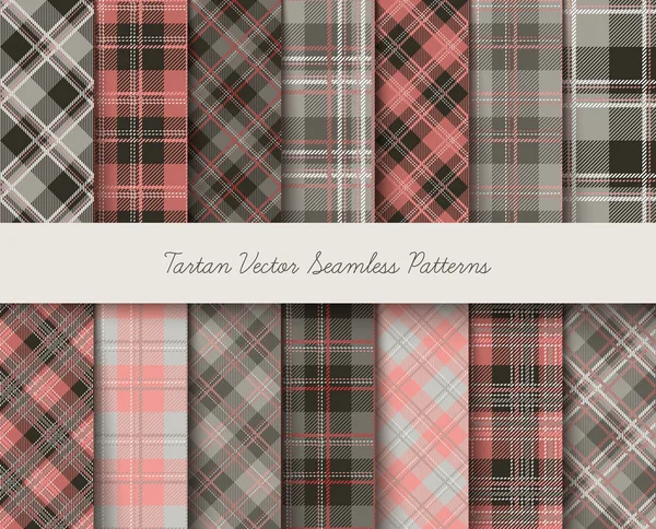 Patrones vectoriales sin costura de tartán en colores gris-rosados — Archivo Imágenes Vectoriales