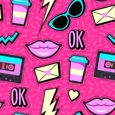 Vektör neon pop arka plan 80'li 90'lı yılların