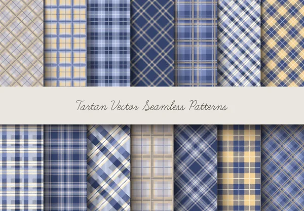 Patrones vectoriales sin costura de tartán en colores azul-amarillo — Archivo Imágenes Vectoriales