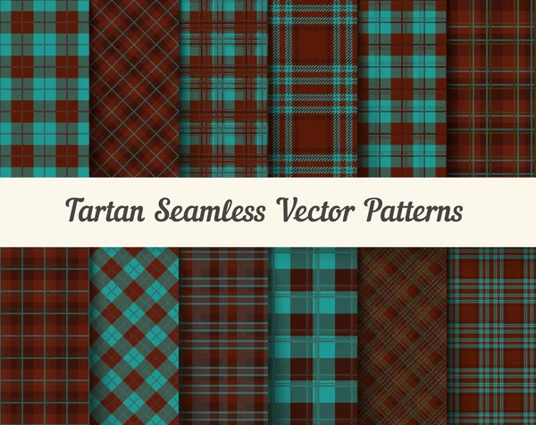 Patrones vectoriales sin costura de tartán en colores marrón y azul — Vector de stock