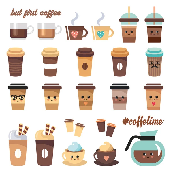 Cute coffee icons set — Stock Vector