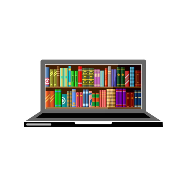 Laptop mit digitalen Büchern, Online-Bibliothekskonzept — Stockvektor