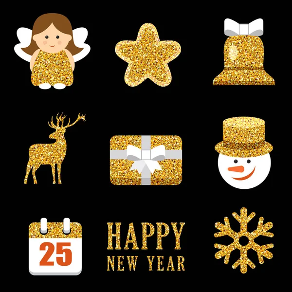 Christmas set with the gold sparkling elements — Stock Vector