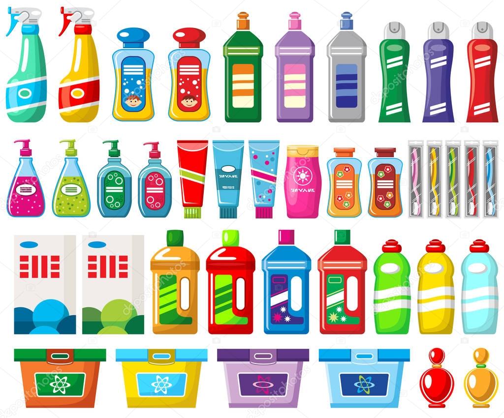 Set of household chemicals and cleaners