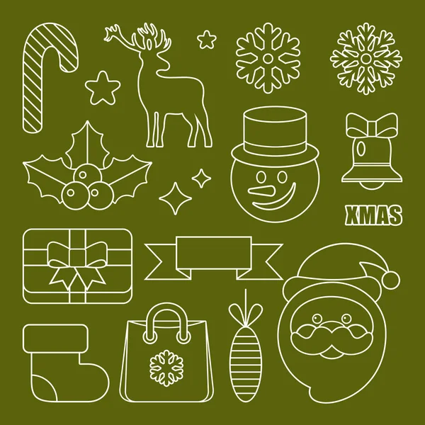 Outline Christmas and New Year's icons — Stock Vector