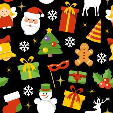 Yeni yıl ve Noel elemanları ile sorunsuz vektör desen. 