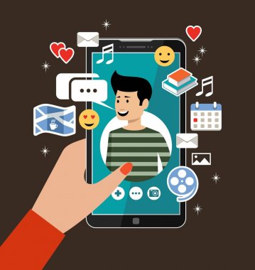 El telefonlar bir men profili ile tutar. Dating online ve sosyal ağ kavramı. Sanal aşk. 