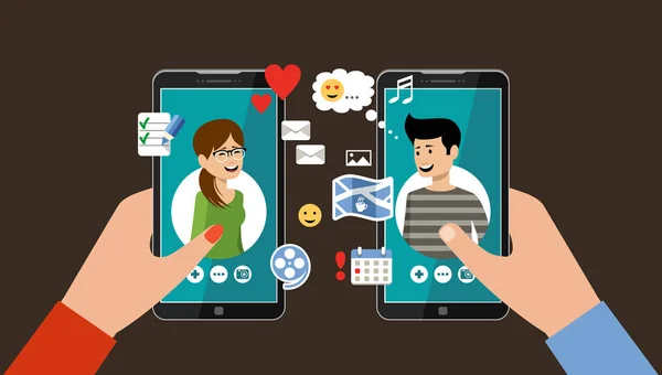 Online dating och socialt nätverkande koncept. Virtuella kärlek — Stock vektor