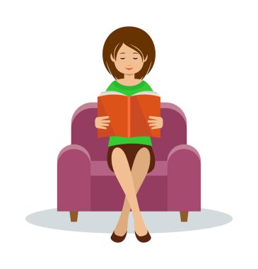 Bir sandalyede oturan genç kadın okur