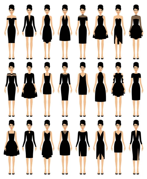 Set van kleine zwarte jurken — Stockvector